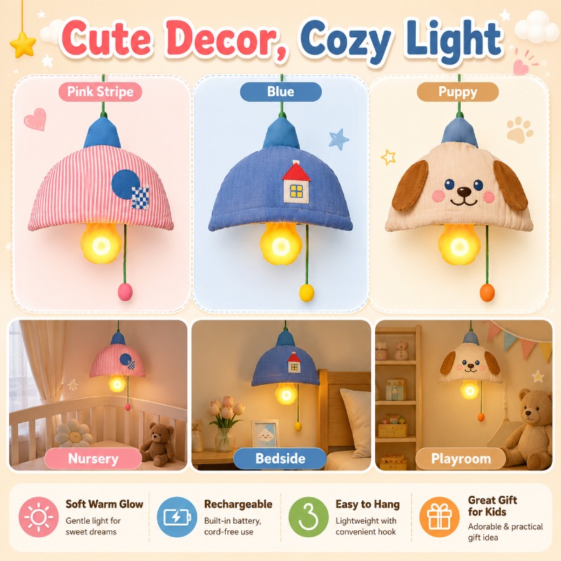 Baby Nursery Lampshade - Перезаряжаемый подвесной ночник с тканевым абажуром