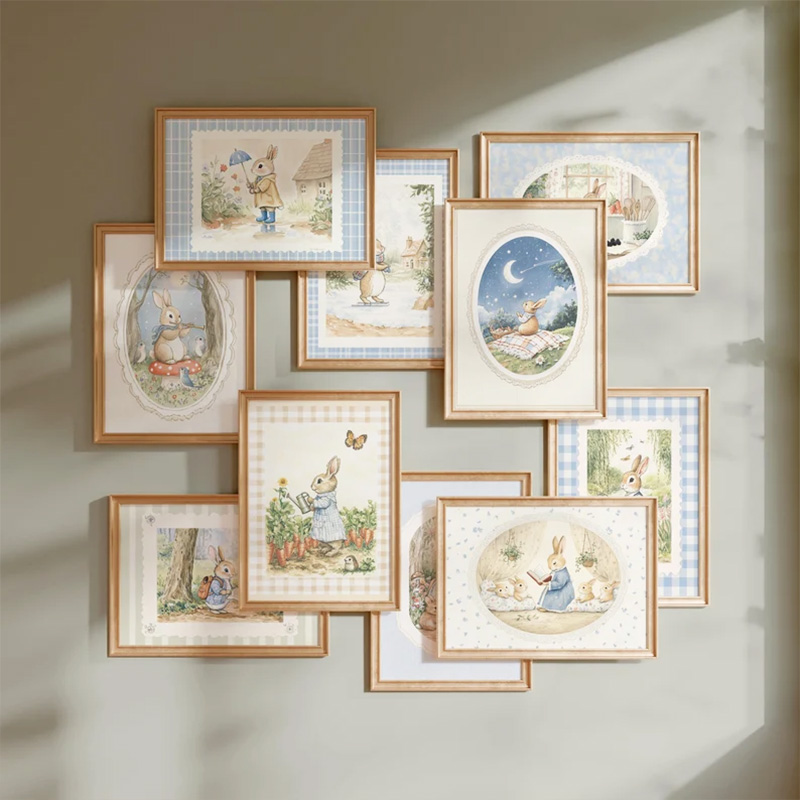 Baby Nursery Vintage Decor - Винтажный синий клетчатый художественный постер в