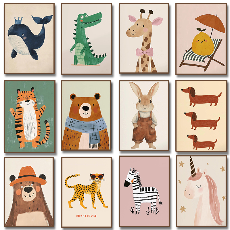 Baby Nursery Pictures - Милые иллюстрации животных: плакат с единорогом,