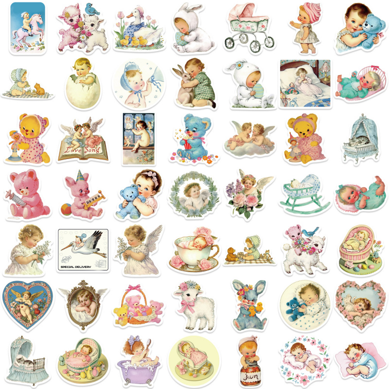 Baby Nursery Vintage Decor - 50 шт. винтажных детских наклеек, милые