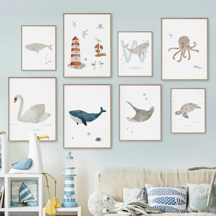 Baby Nursery Pictures - Настенное искусство с изображением морских животных: