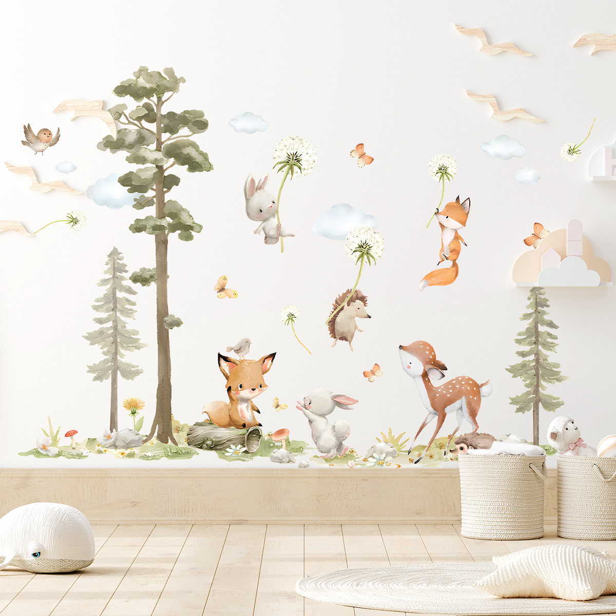 Baby Nursery Wallpaper Girl - Милые лесные животные, наклейки на стену