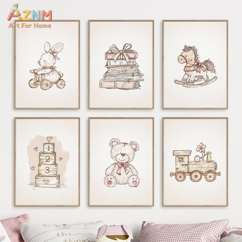 Baby Nursery Vintage Decor - Винтажный холст AZNM с принтом плюшевых