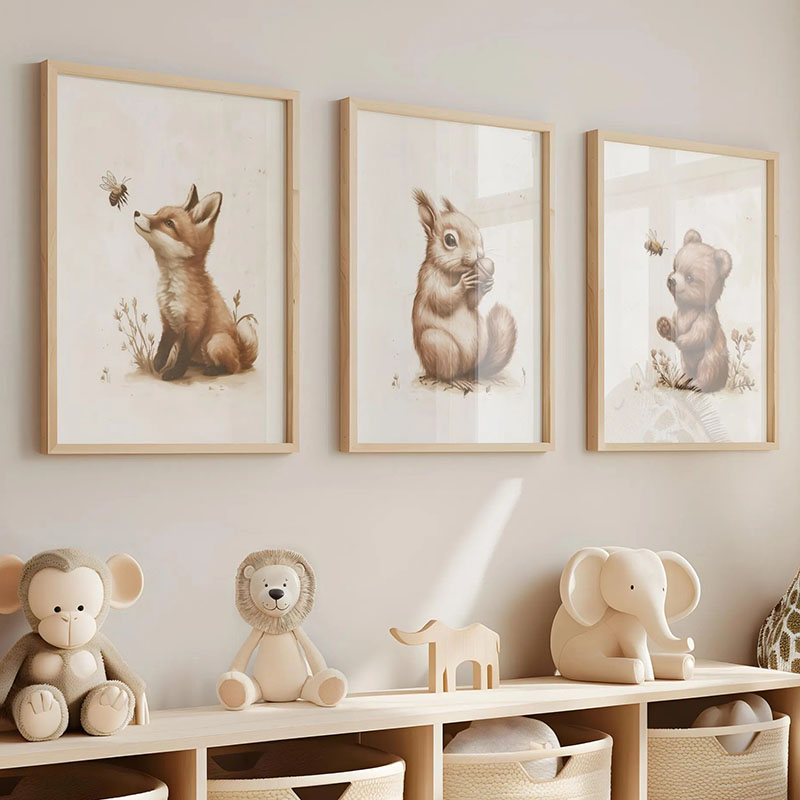Baby Nursery Pictures - Постеры с животными: медведь, кролик, лиса,
