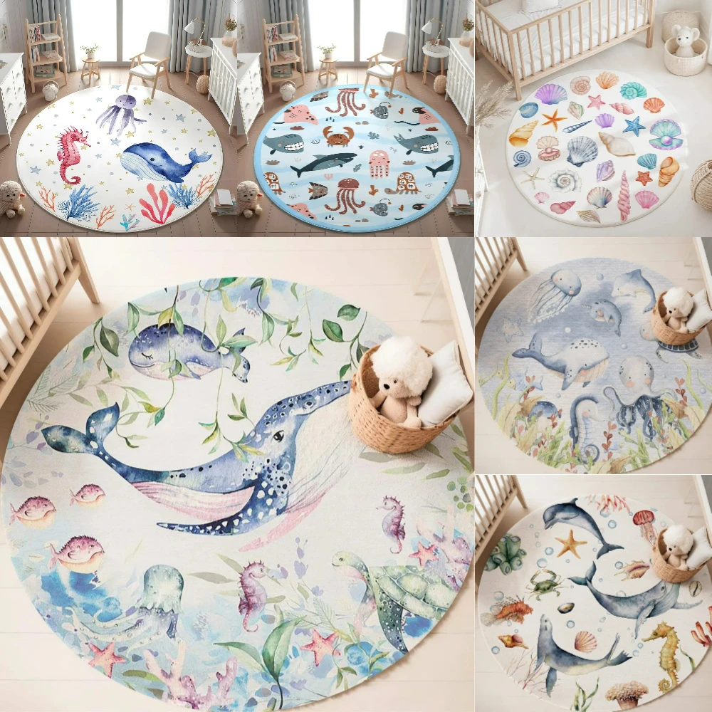 Baby Nursery Mat - Круглый ковер с изображением морских животных