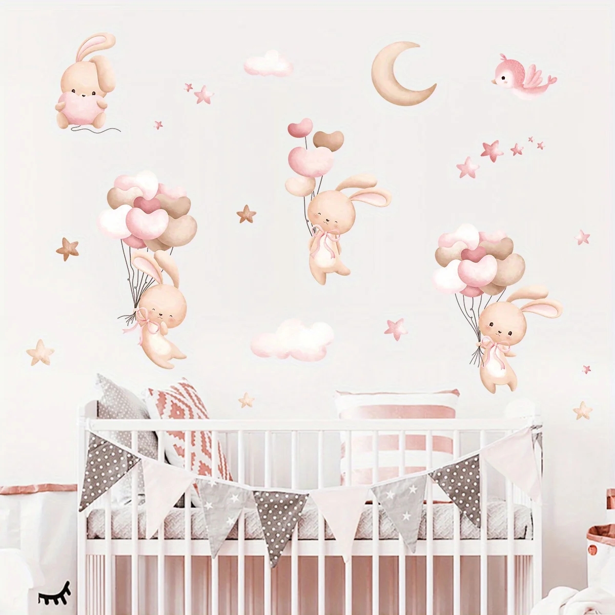 Милый кролик, воздушные шары,  – обзор и цена Baby Nursery Wallpaper Girl